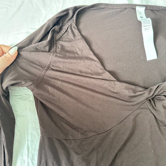 Lululemon Modal-Silk Blend V-Neck Long-Sleeve Shirt Espresso - Picture 3 of 6
